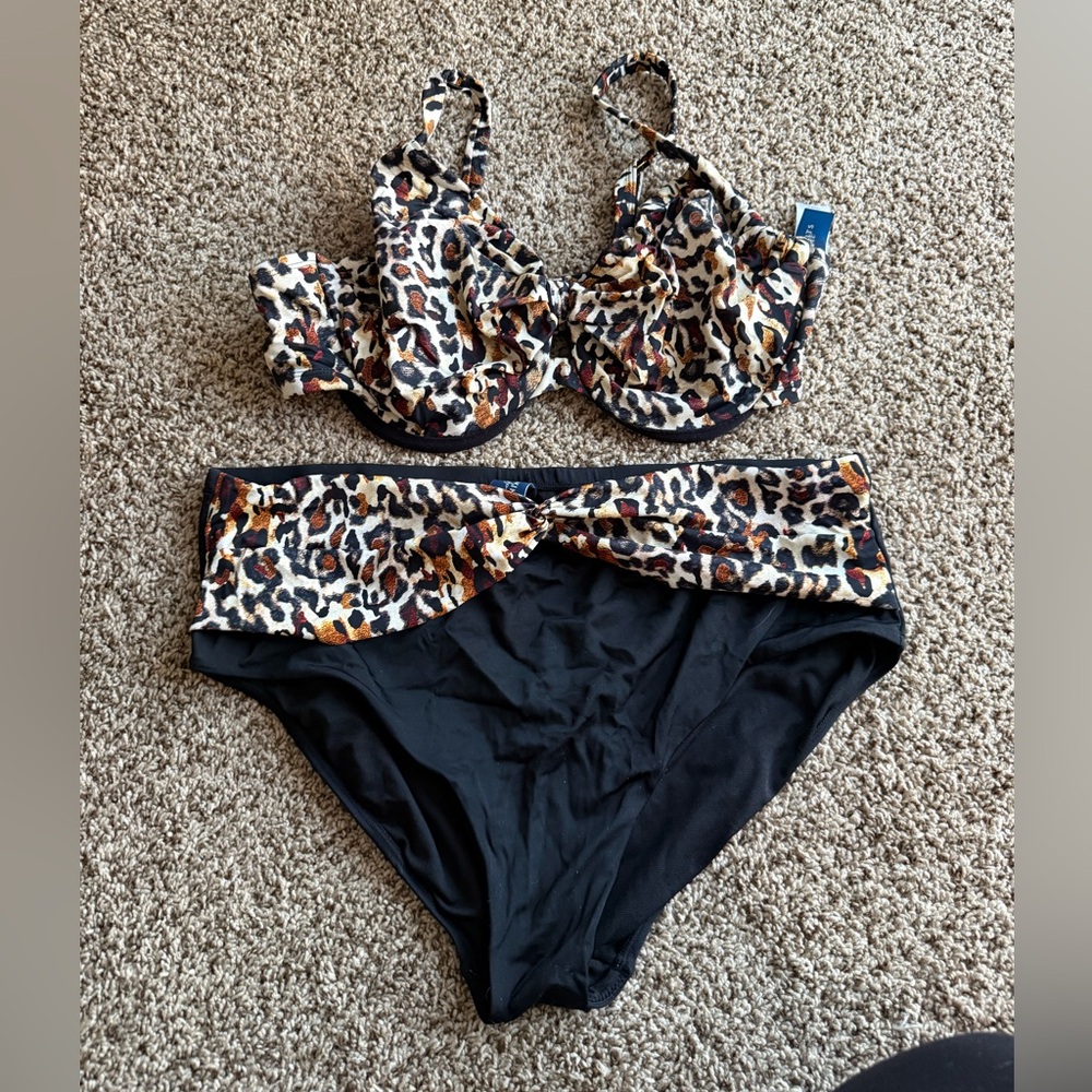 Swimsuits For All Black and cheetah Bikini